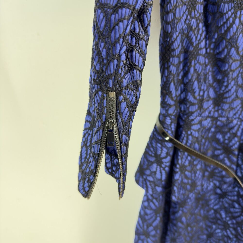 NEW ANTONIO MELANI Blue And Black Lace Peplum Midi Dress - Picture 10 of 17